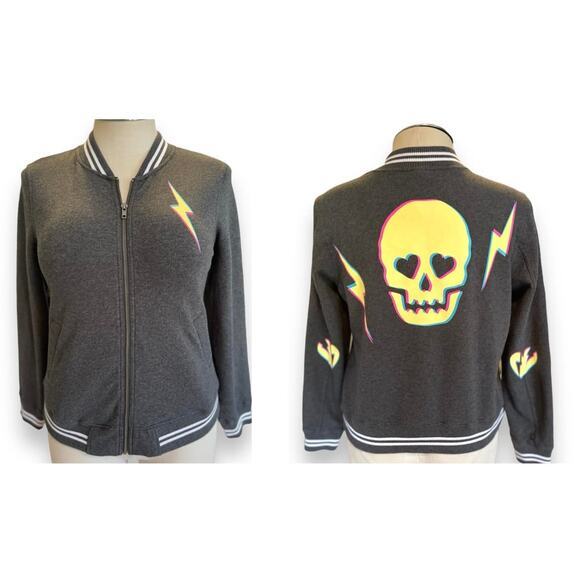 Torrid 0 (0X) Lovesick Skull Punk Gothic Lightning Bolt Fleece Bomber Jacket - Picture 1 of 2